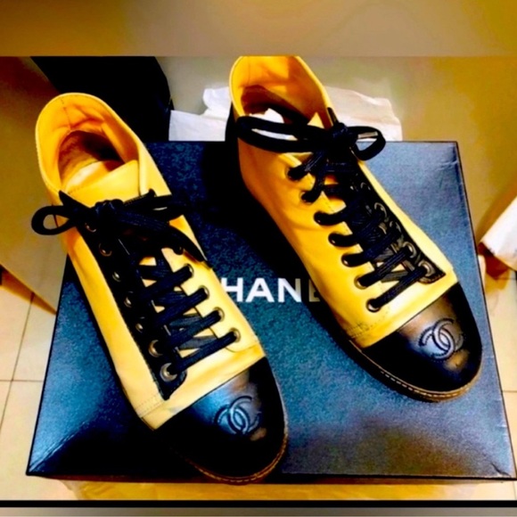 CHANEL  Black and Yellow Sneakers size 36.5 - Picture 1 of 6